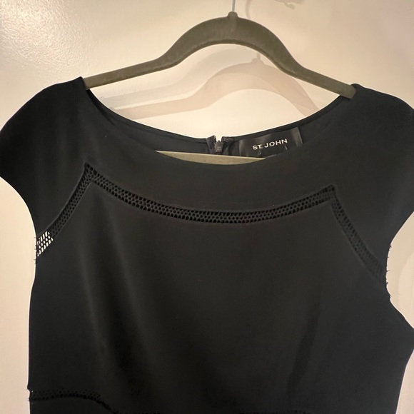 St John perfect black dress with rope eyelet knit see through detail across top - Picture 6 of 9